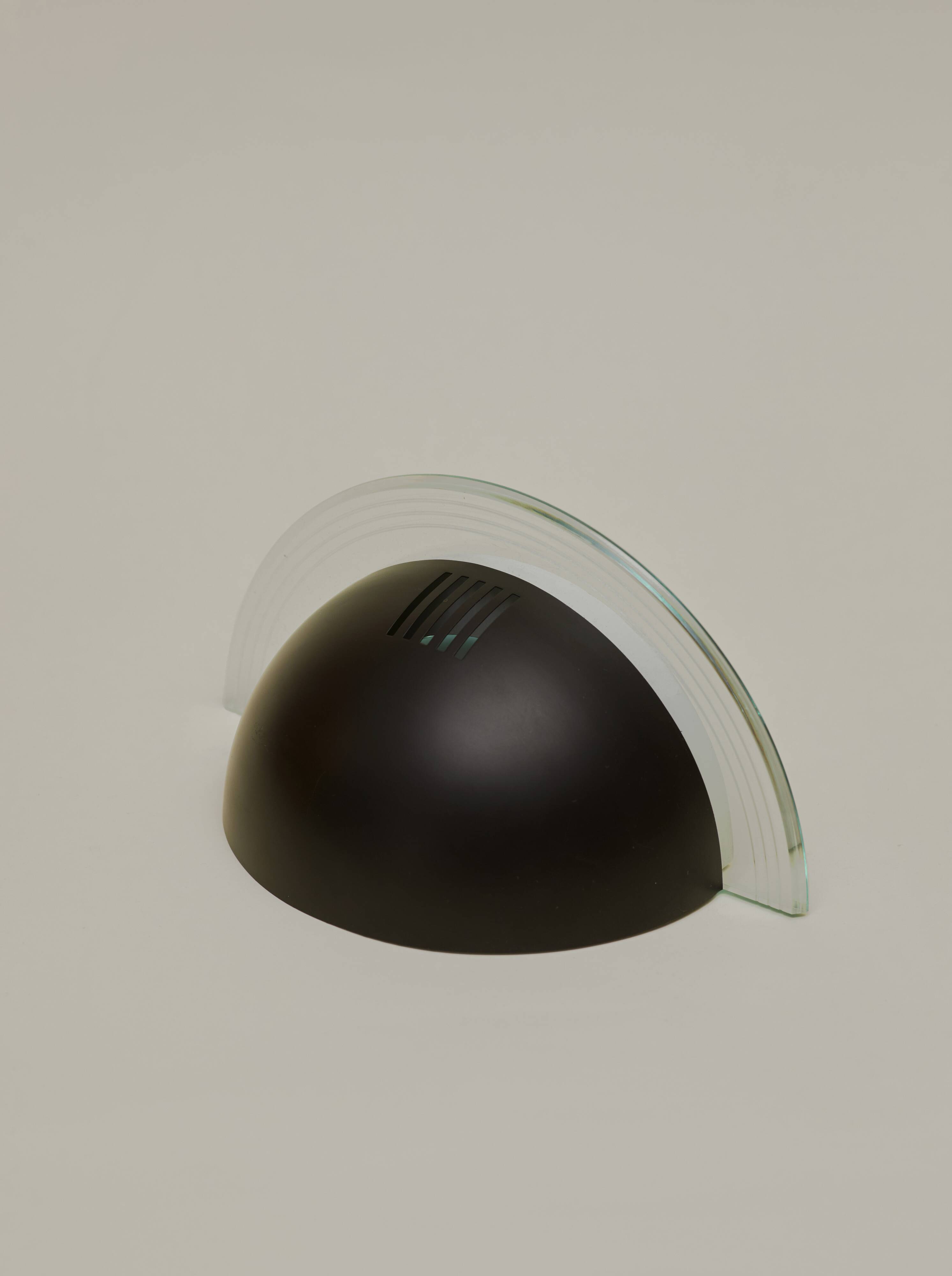 Pair of half-moon metal and lucite wall lights Postmodern Memphis vintage Circa 1980