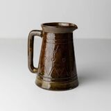 Vintage ceramic pitcher or vase with handle by Urbano Fontana, relief, brown glaze, Italy 1970s.