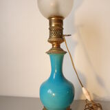 Turquoise ceramic lamp bronze frame by Gagneau