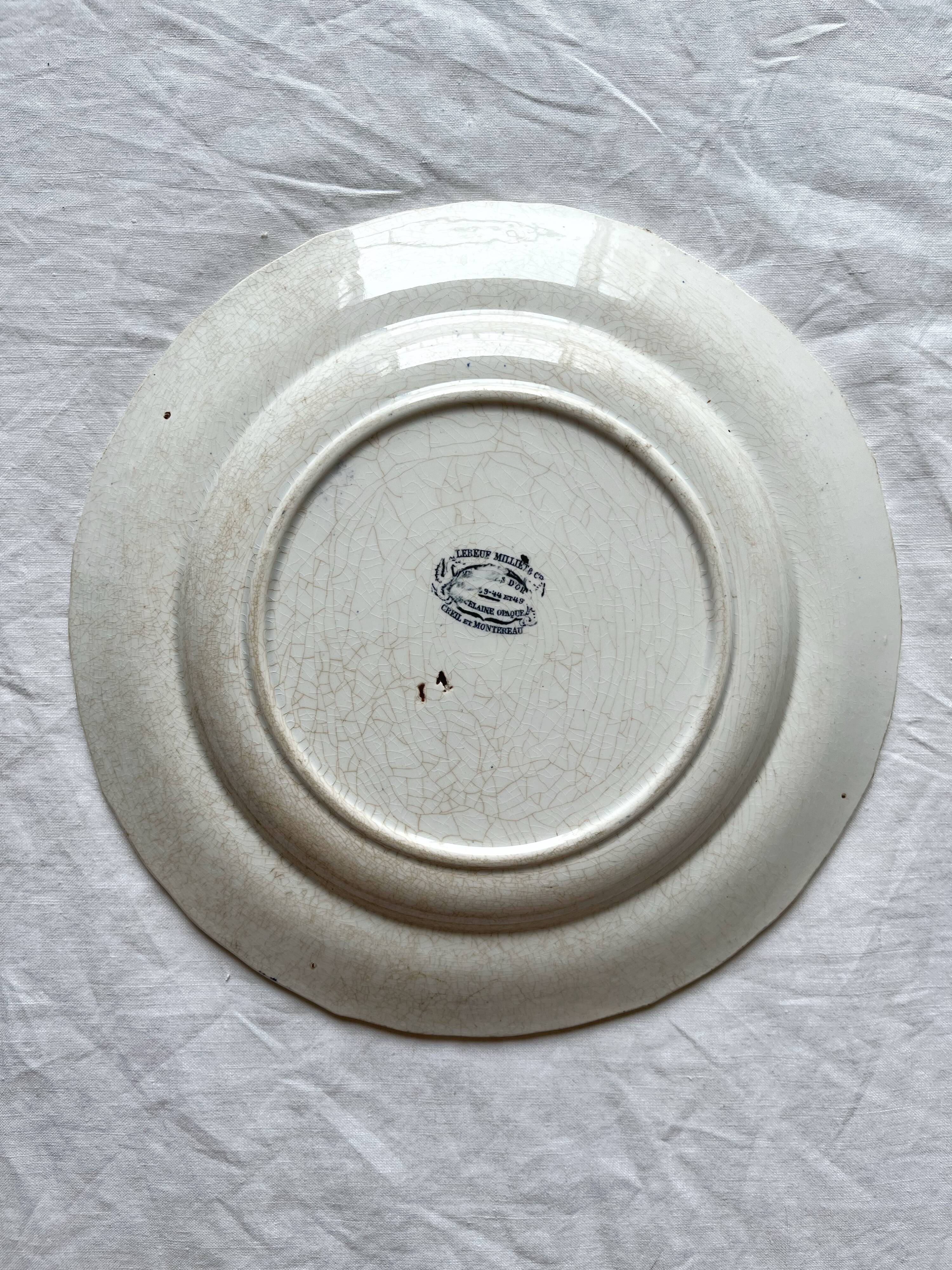 Assiette plate ancienne terre de fer décor japonisant Creil et Montereau