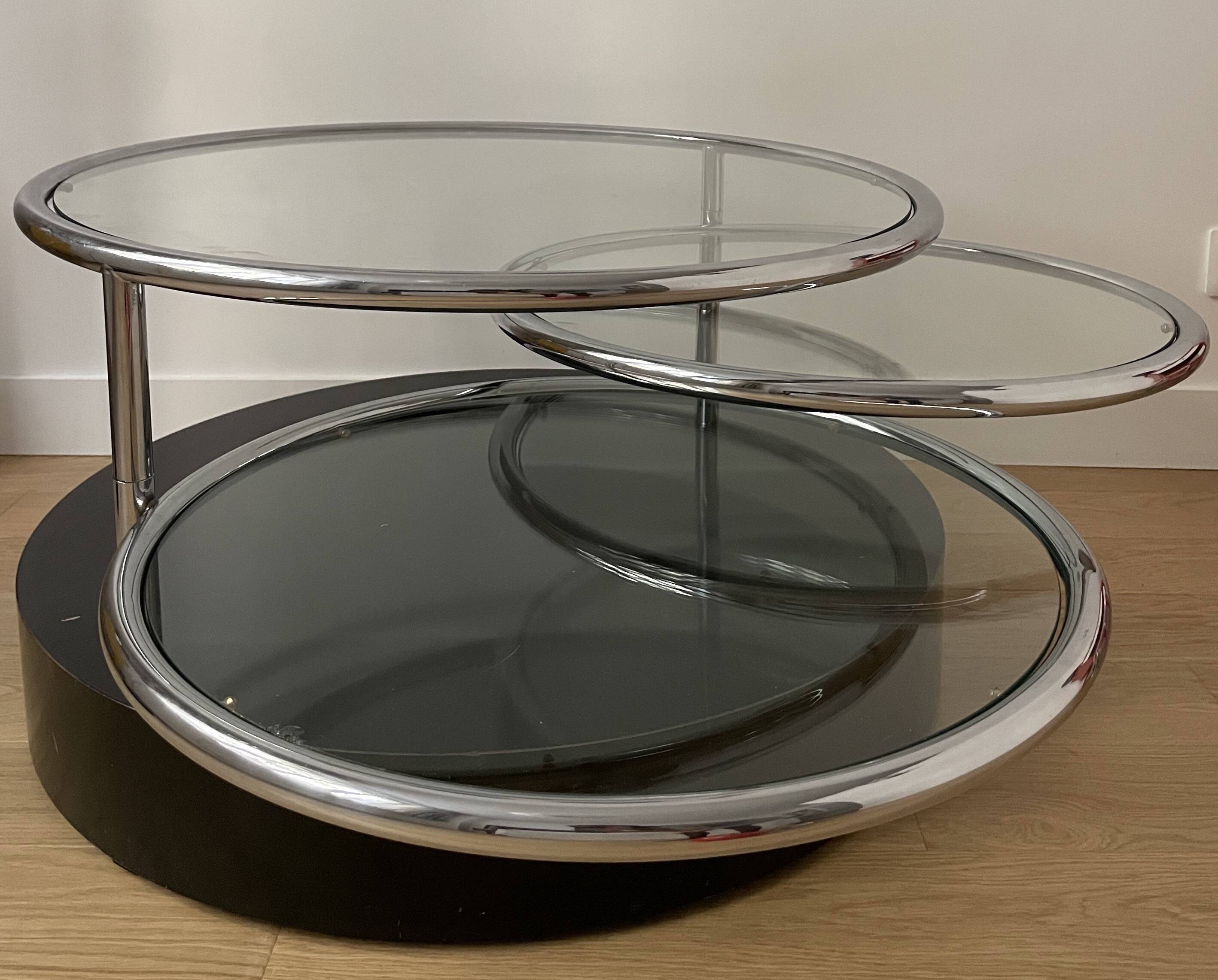 Vintage circular coffee table with triple top - 1980s