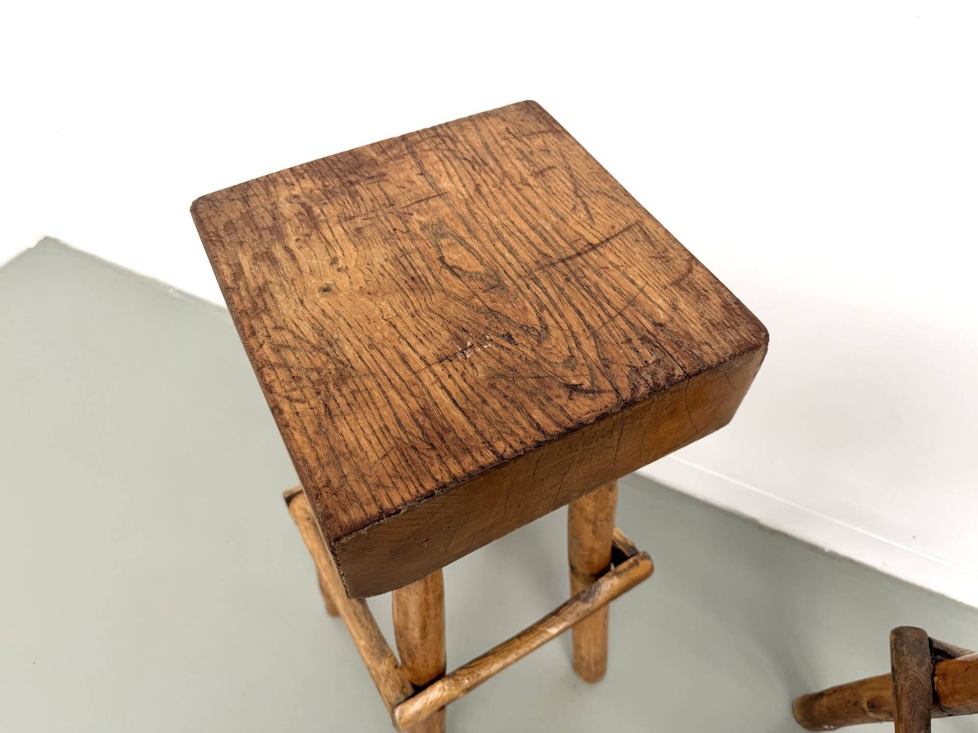 Pair of brutalist bar stools, France, 1950s
