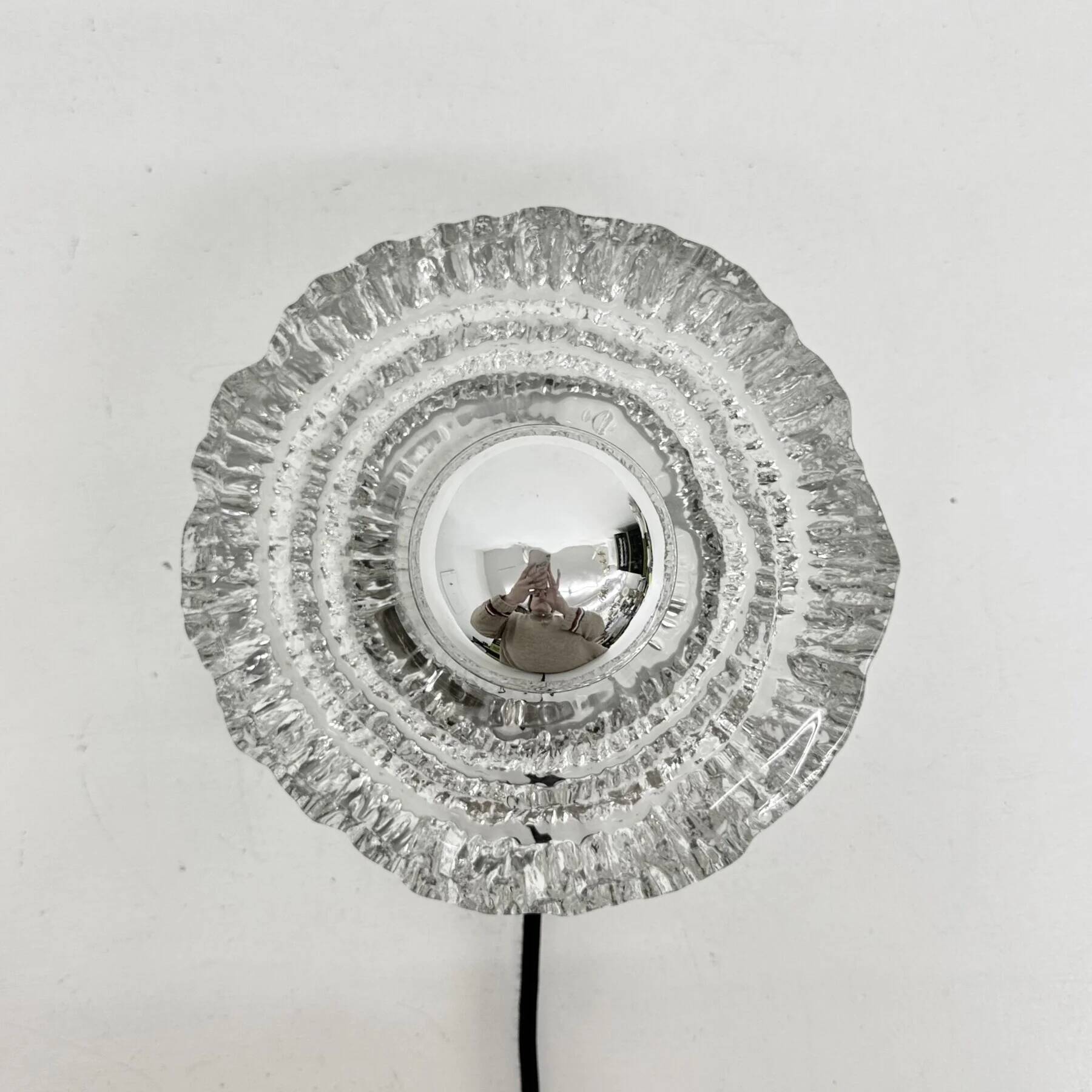 Thick structured ice glass wall light flush mount by Peill & Putzler, 1970s
