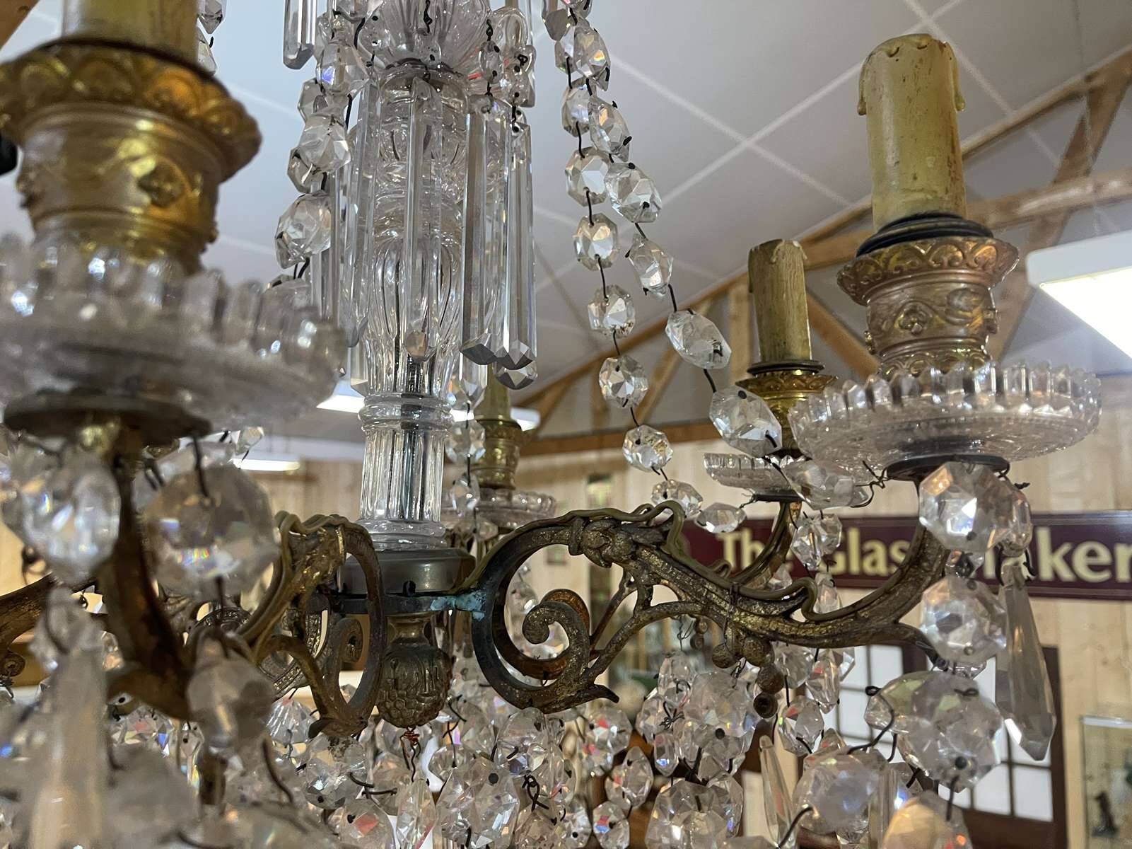 6-light crystal and bronze chandelier - 19th century