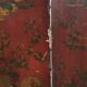 Antique English red leather hand-painted chinoiserie room divider/ screen