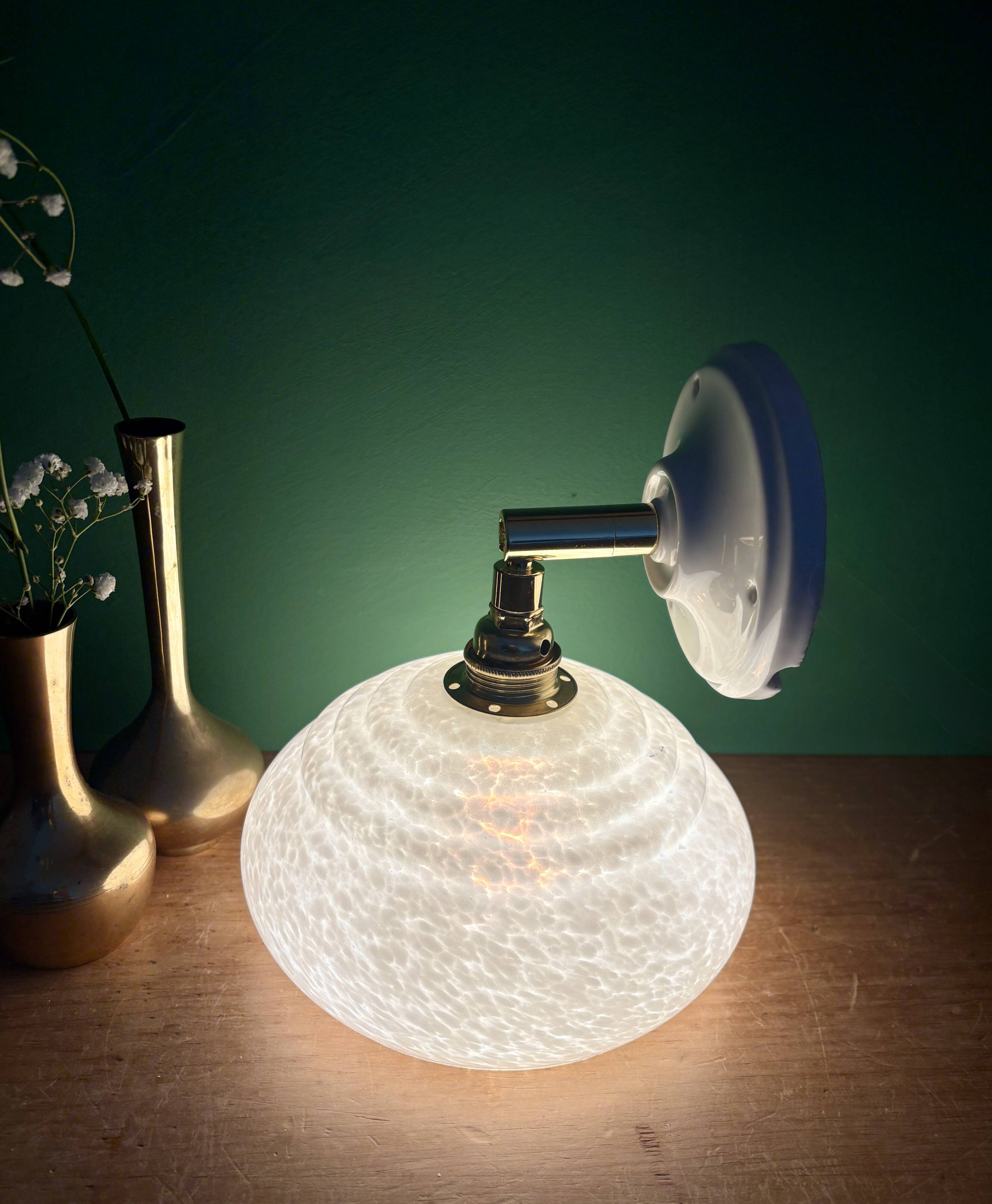 Vintage Clichy glass wall lamp with white shade