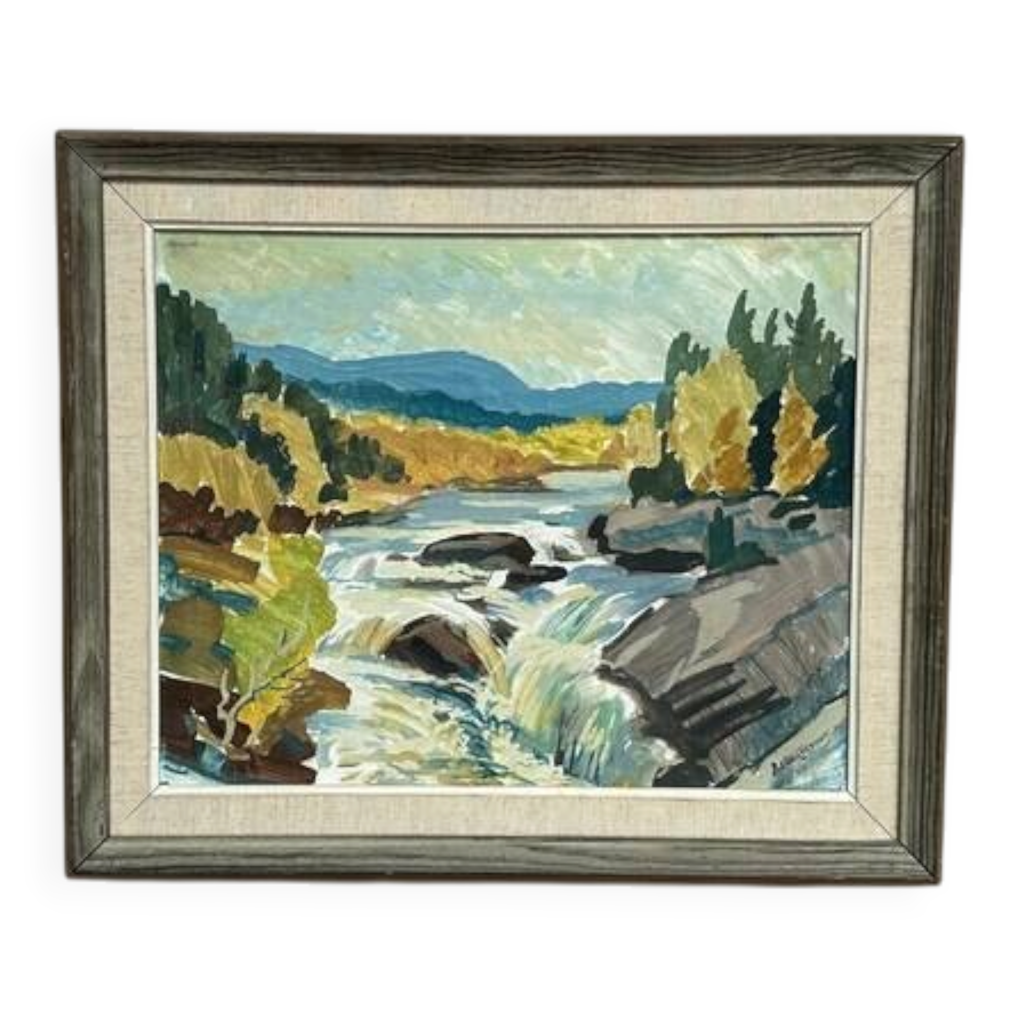 Original Swedish Oil on Panel – “Landscape With Water” by B. Lundqvist – Vintage & Framed – 56 × 48 cm (22" × 18.8")