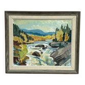 Huile sur panneau suédoise – « Paysage avec eau » par B. Lundqvist – Vintage et encadré