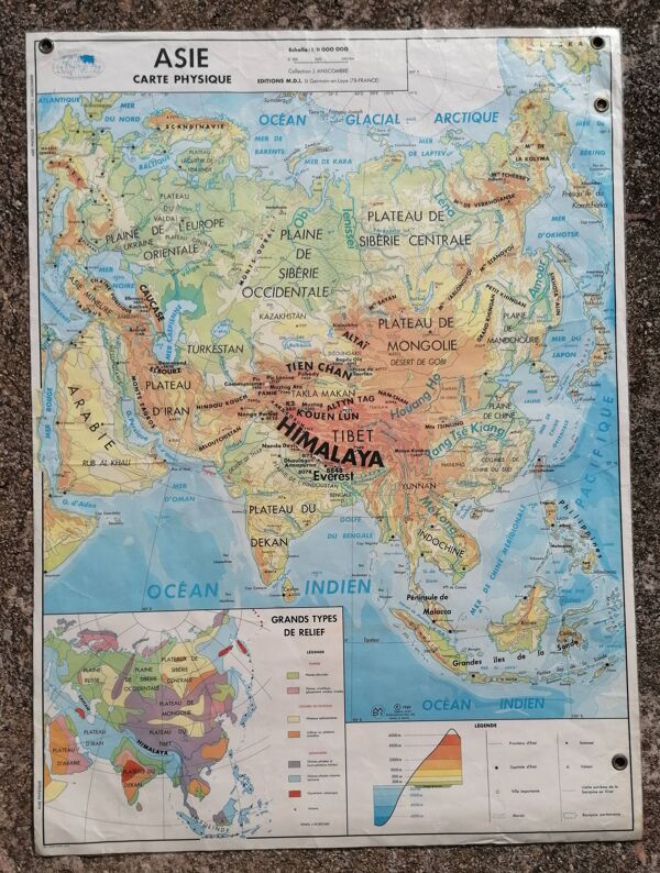 Ancienne carte MDI Asie agricole et physique vintage