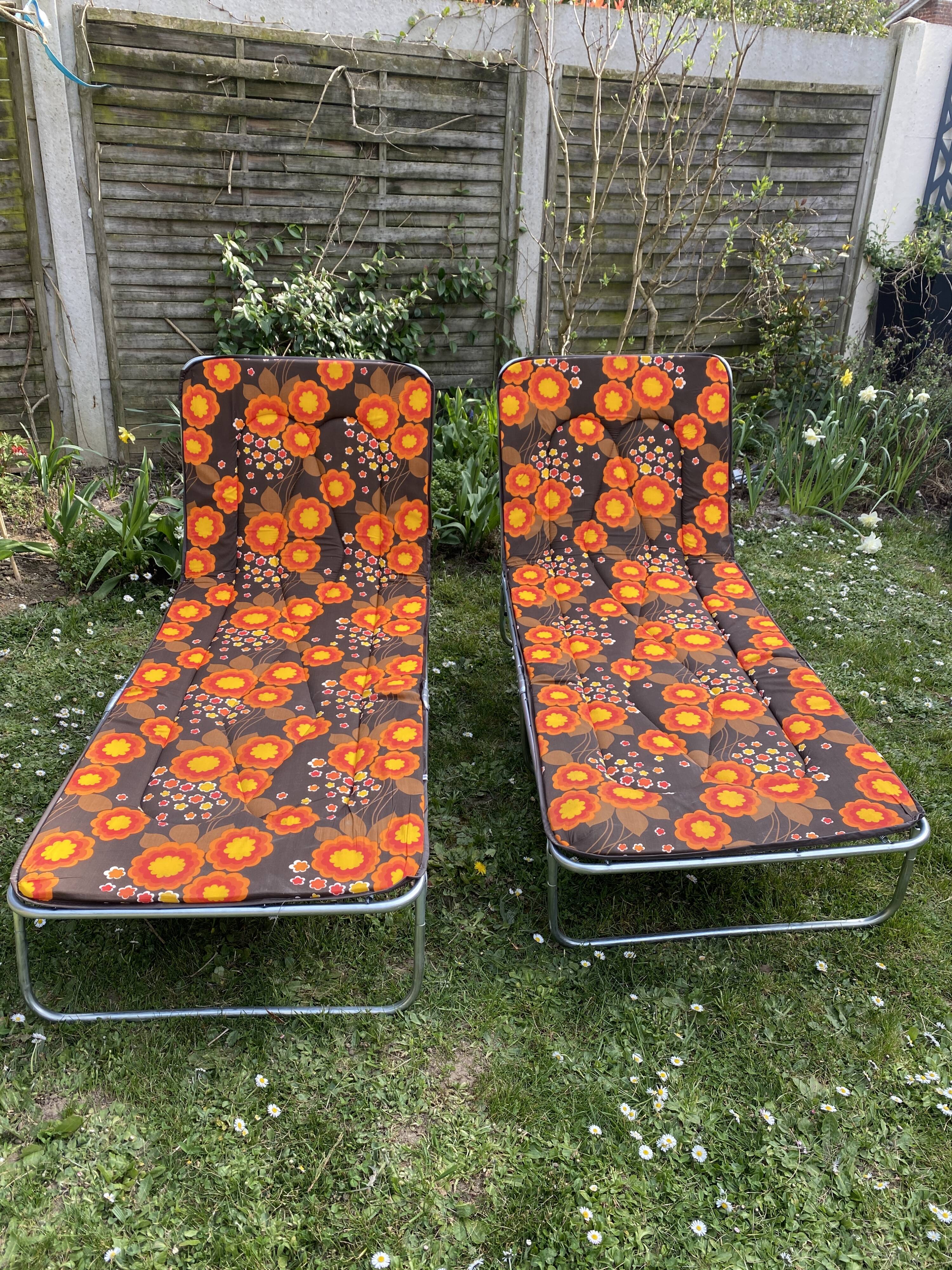 Pair of vintage sunbeds