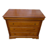 4 drawer chest of drawers including 1 secret drawer in solid cherry wood and brass buttons - Very good condition