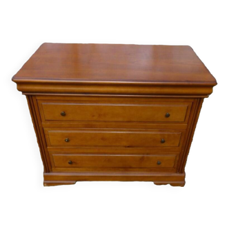 4 drawer chest of drawers including 1 secret drawer in solid cherry wood and brass buttons - Very good condition
