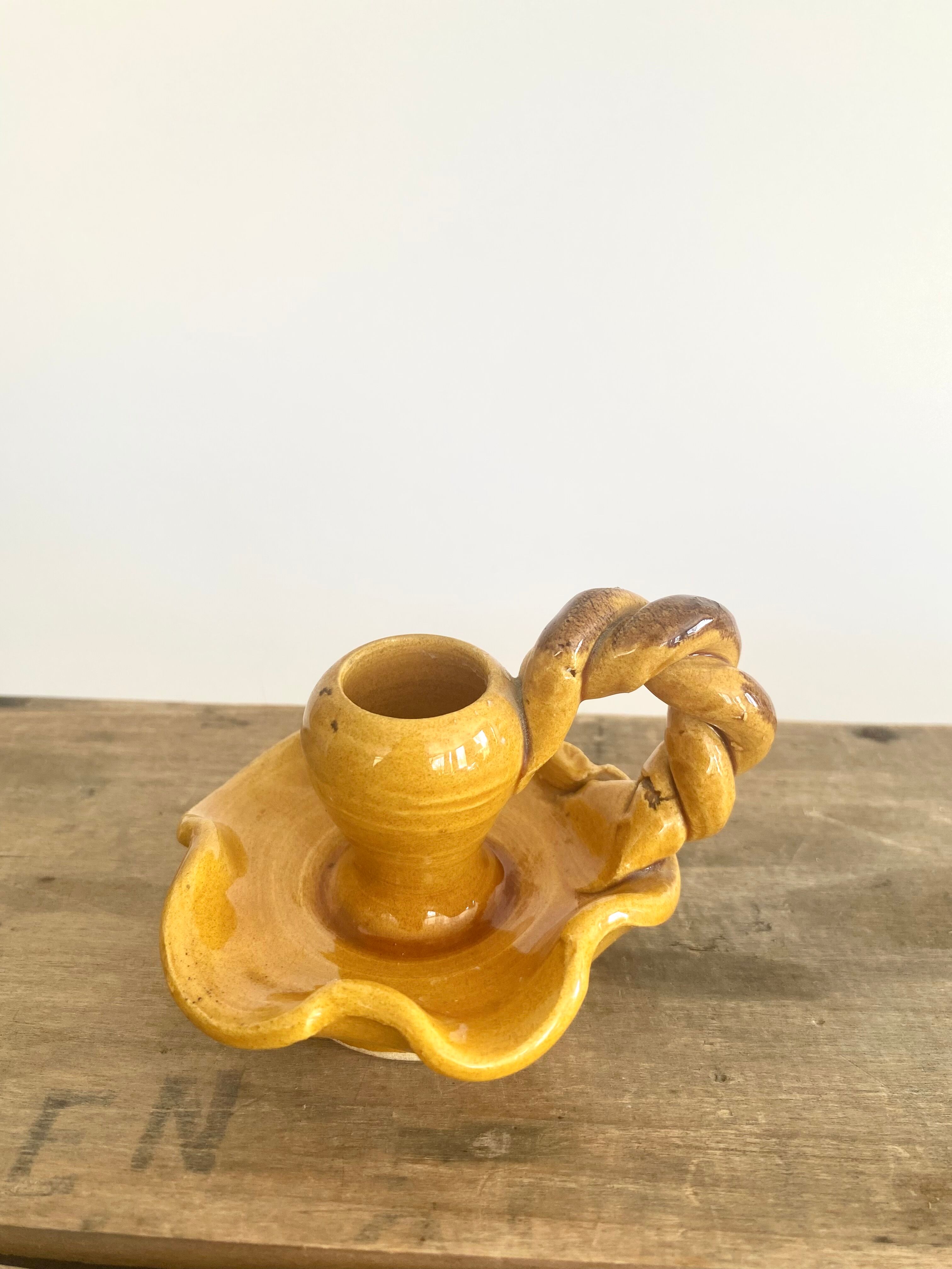 Provencal candle holder in glazed ceramic