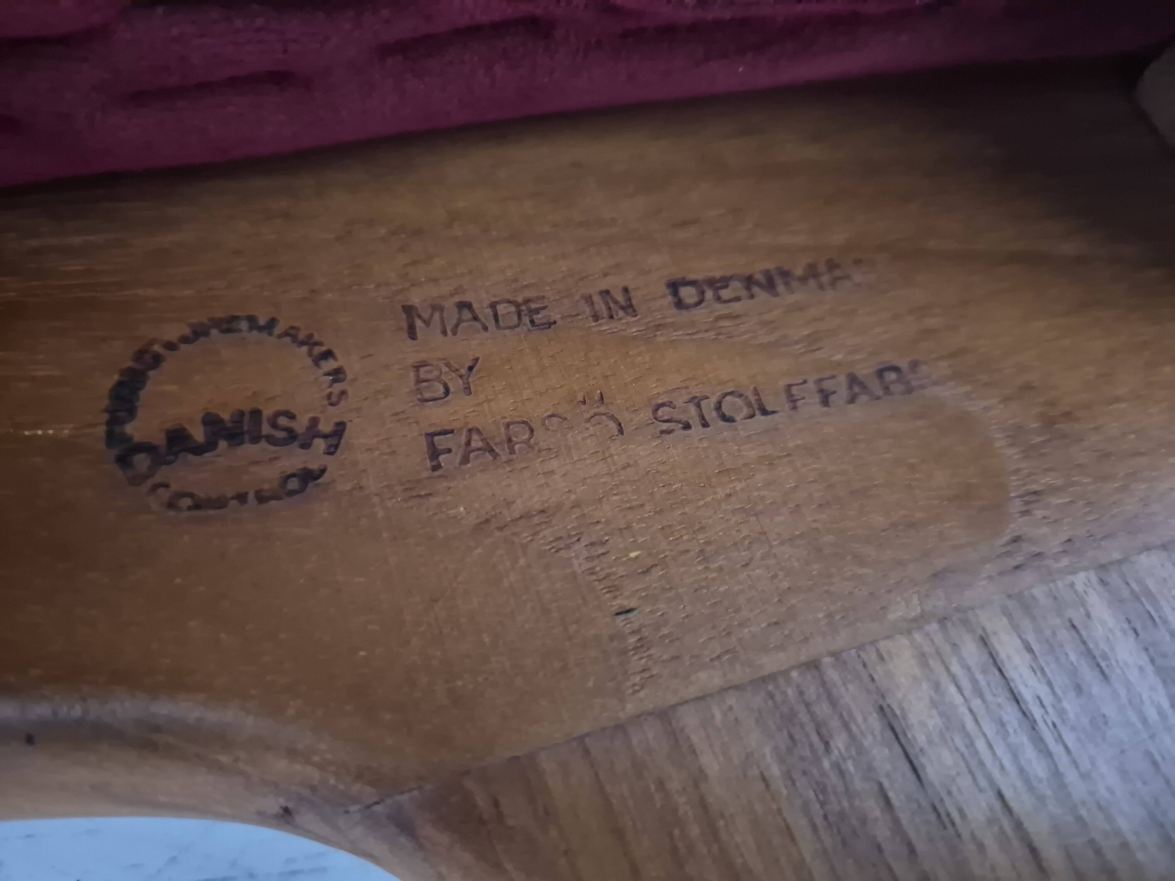 1970s, set of 4 reupholstered Danish chairs, Farsø Møbelfabrik, teak wood, furniture velour.