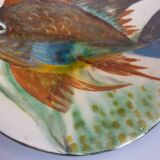 Ceramic dish, enameled terracotta, signed Puigdemont, 1960s, fish