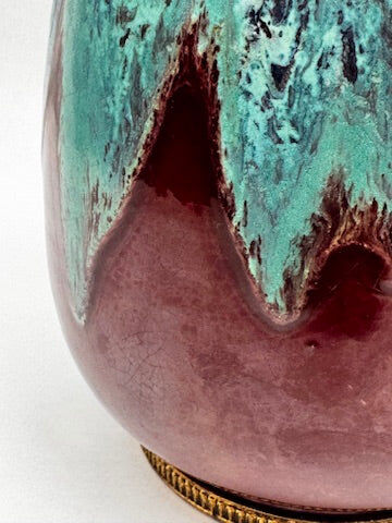Vase CAB (Ceramics of Art from Bordeaux), turquoise green and red glaze.