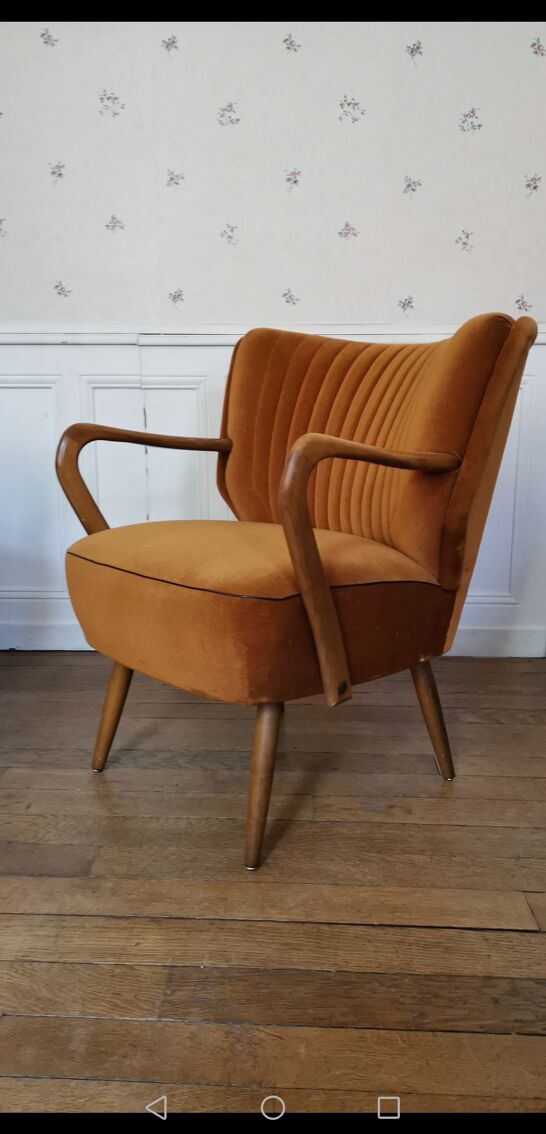 Fauteuil vintage rose 1950 - Marchand d'Oublis