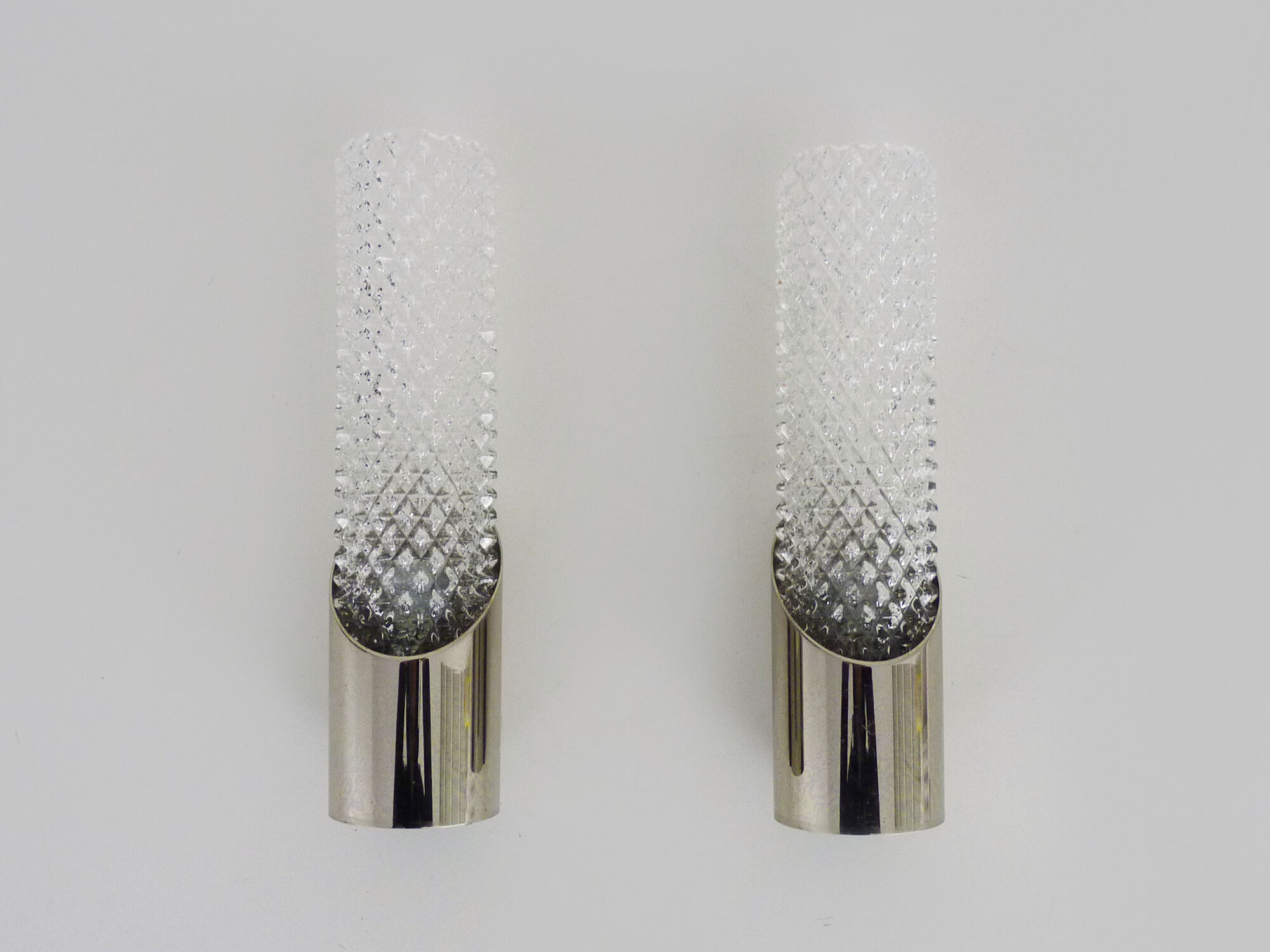 Pair of german wall sconces space age, chromed metal and glass, 60s