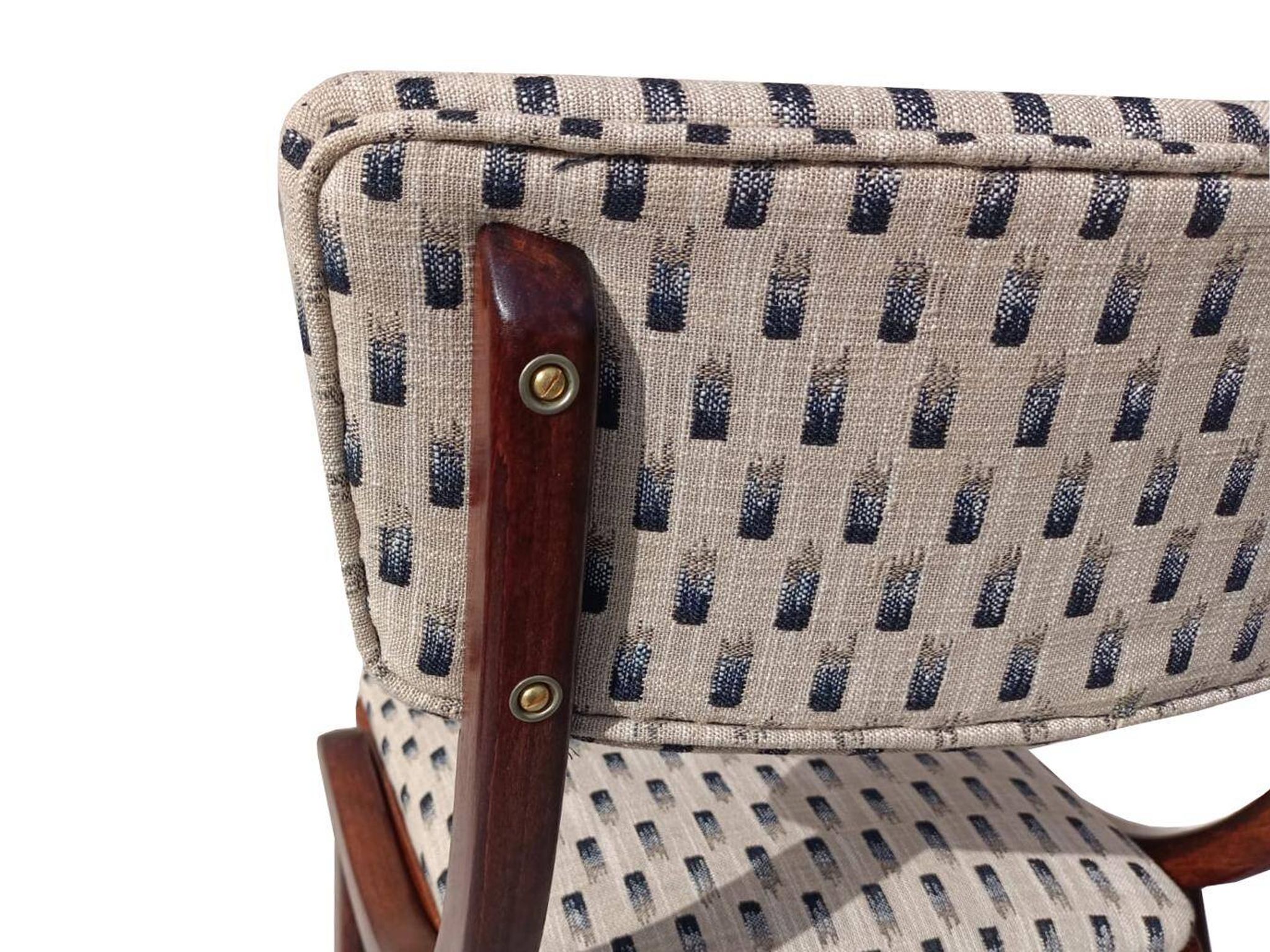 Mid-Century Modern Bumerang Chair, light cream white jacquard, Poland, 1960s