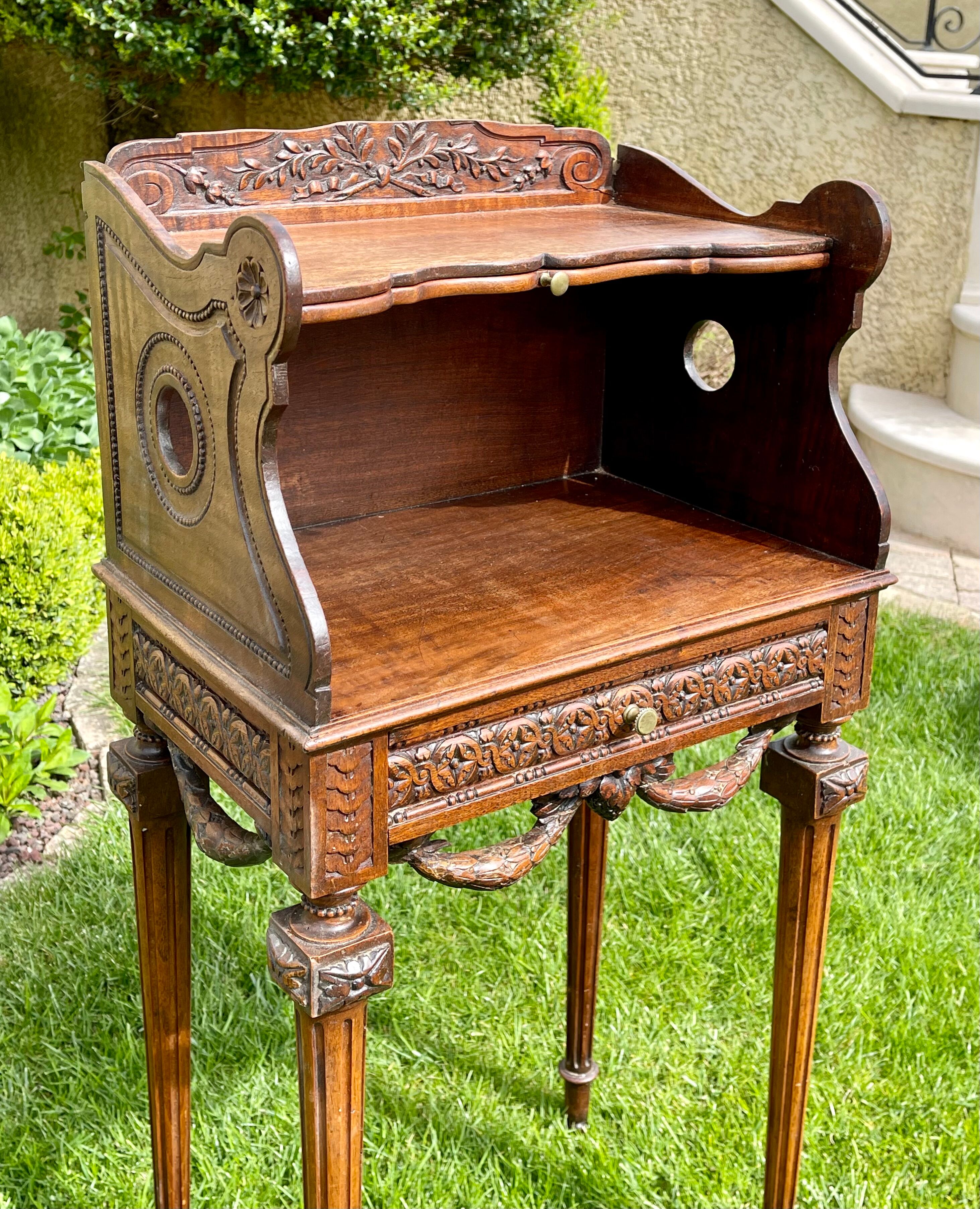 Louis XVI style walnut bedside table