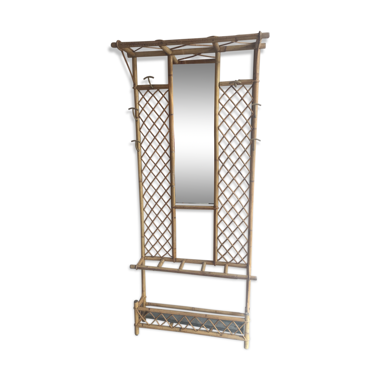 Rattan coat holder and mirror