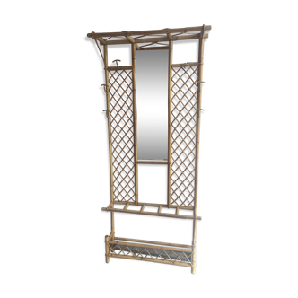 Porte manteau rotin et miroir