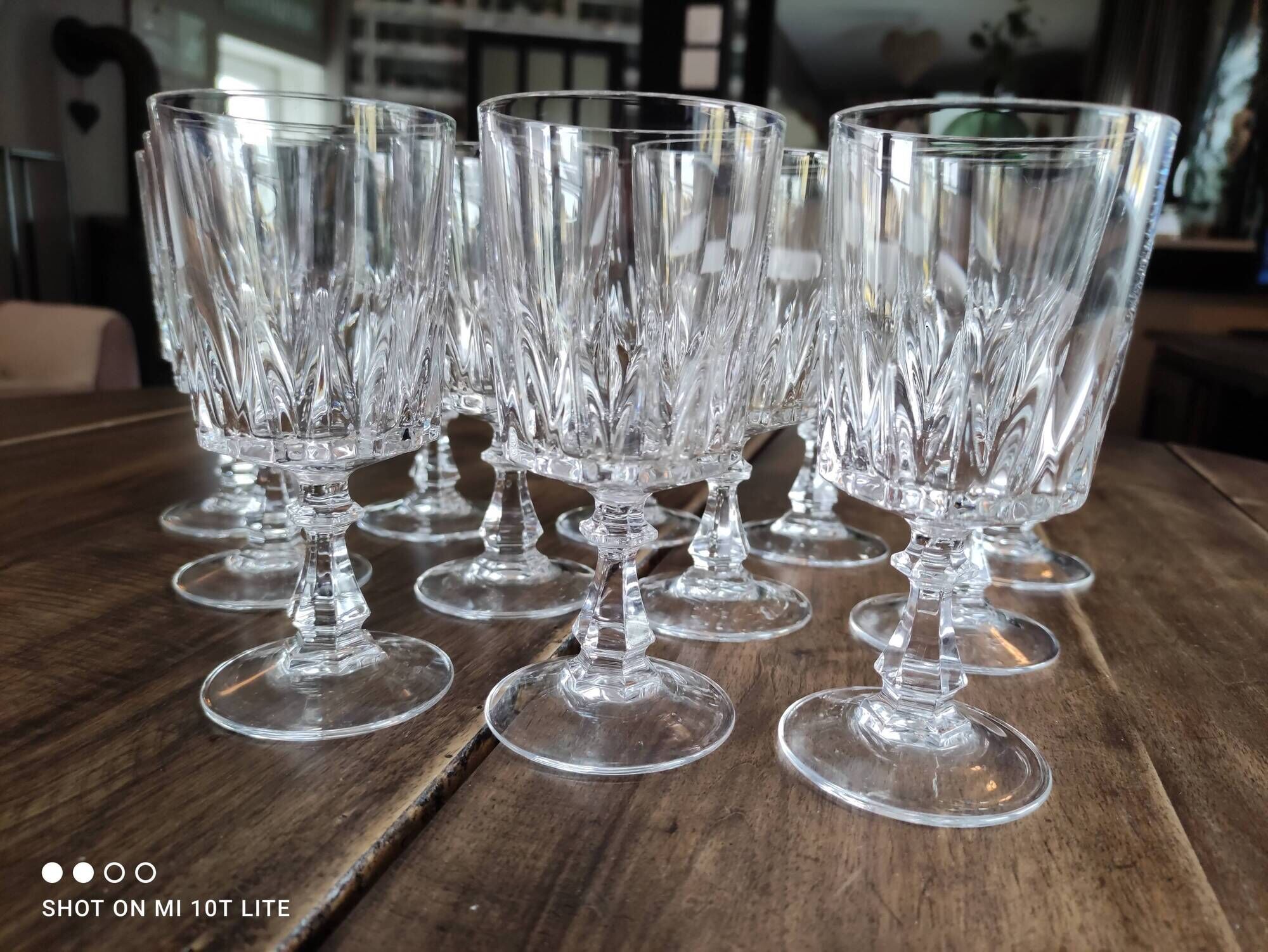Set of 12 vintage wine glasses in chiseled crystal