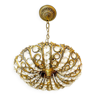 Suspension vintage Palwa en laiton massif & cristal