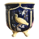 Ancien cache pot en faïence barbotine décor oiseaux - vers 1900