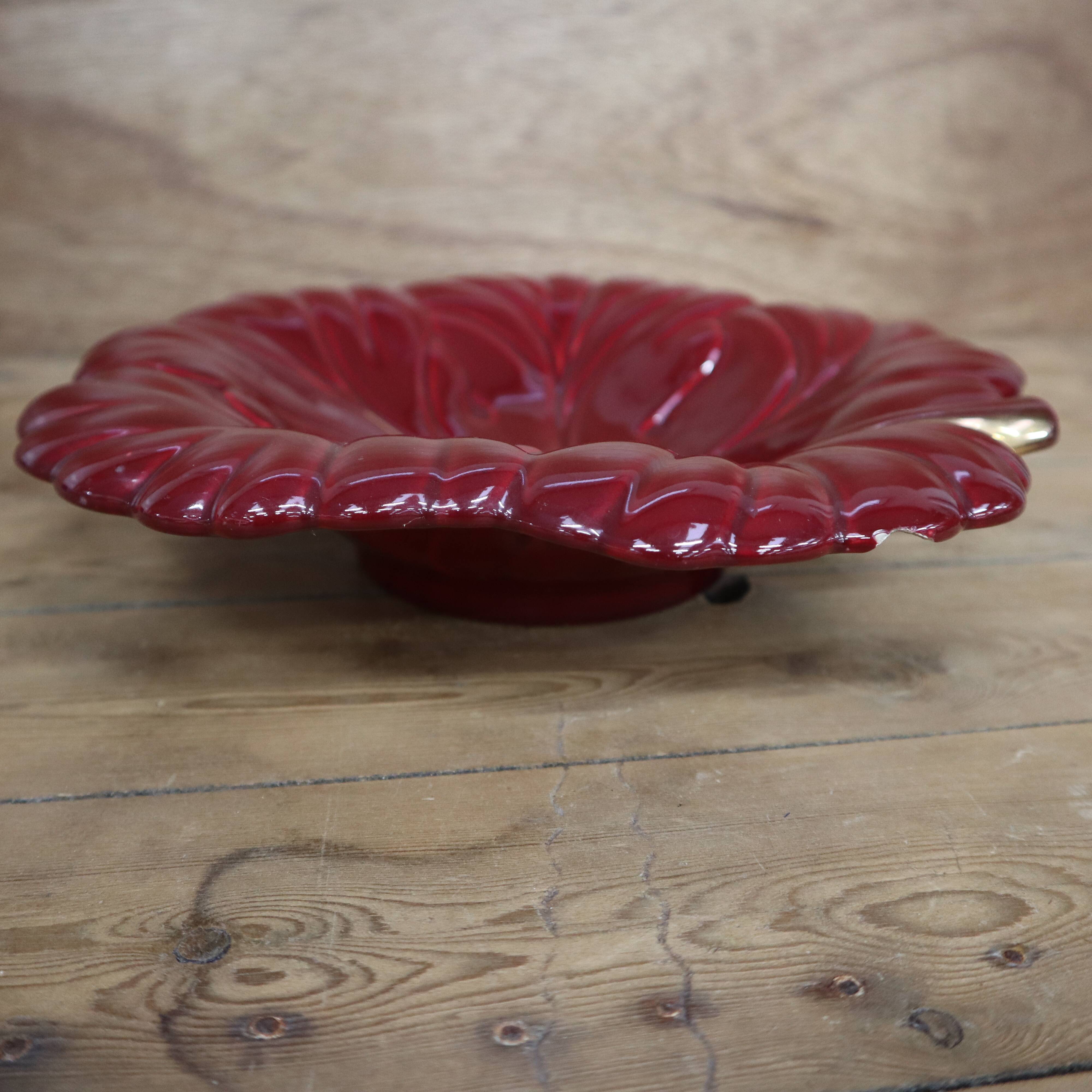 Verceram burgundy leaf salad bowl or fruit basket with gold edging
