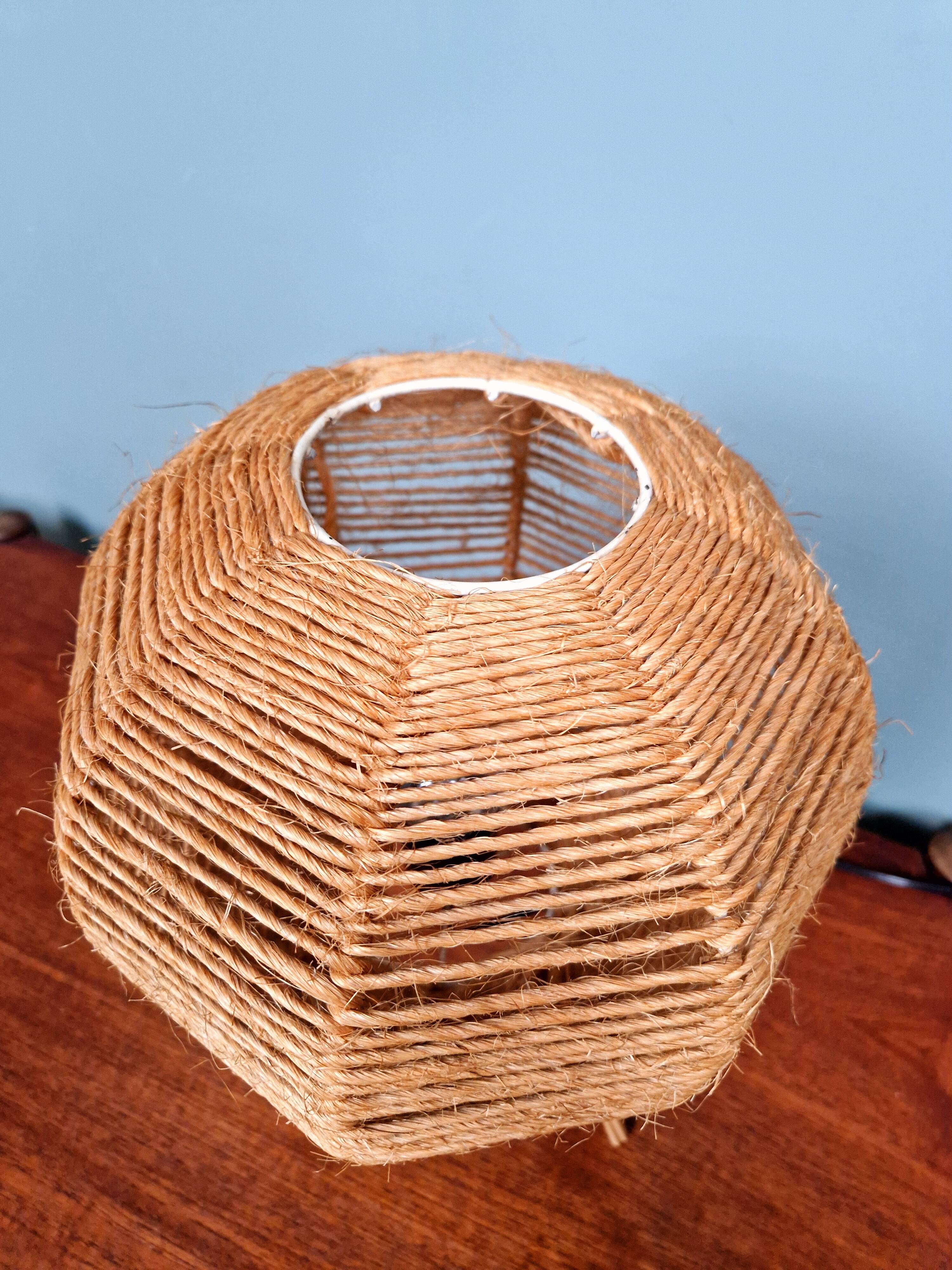 Lampe tripode vintage en corde, années 60