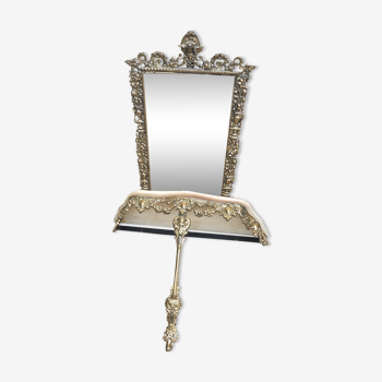 Bronze and brass mirror with wall console 57 x 32