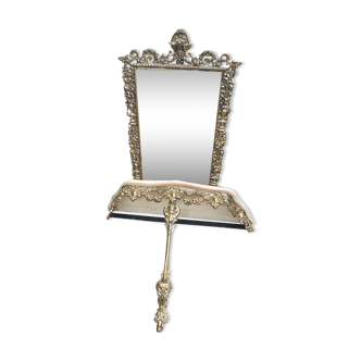 Miroir en bronze et laiton avec console murale 57 x 32