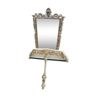 Bronze and brass mirror with wall console 57 x 32