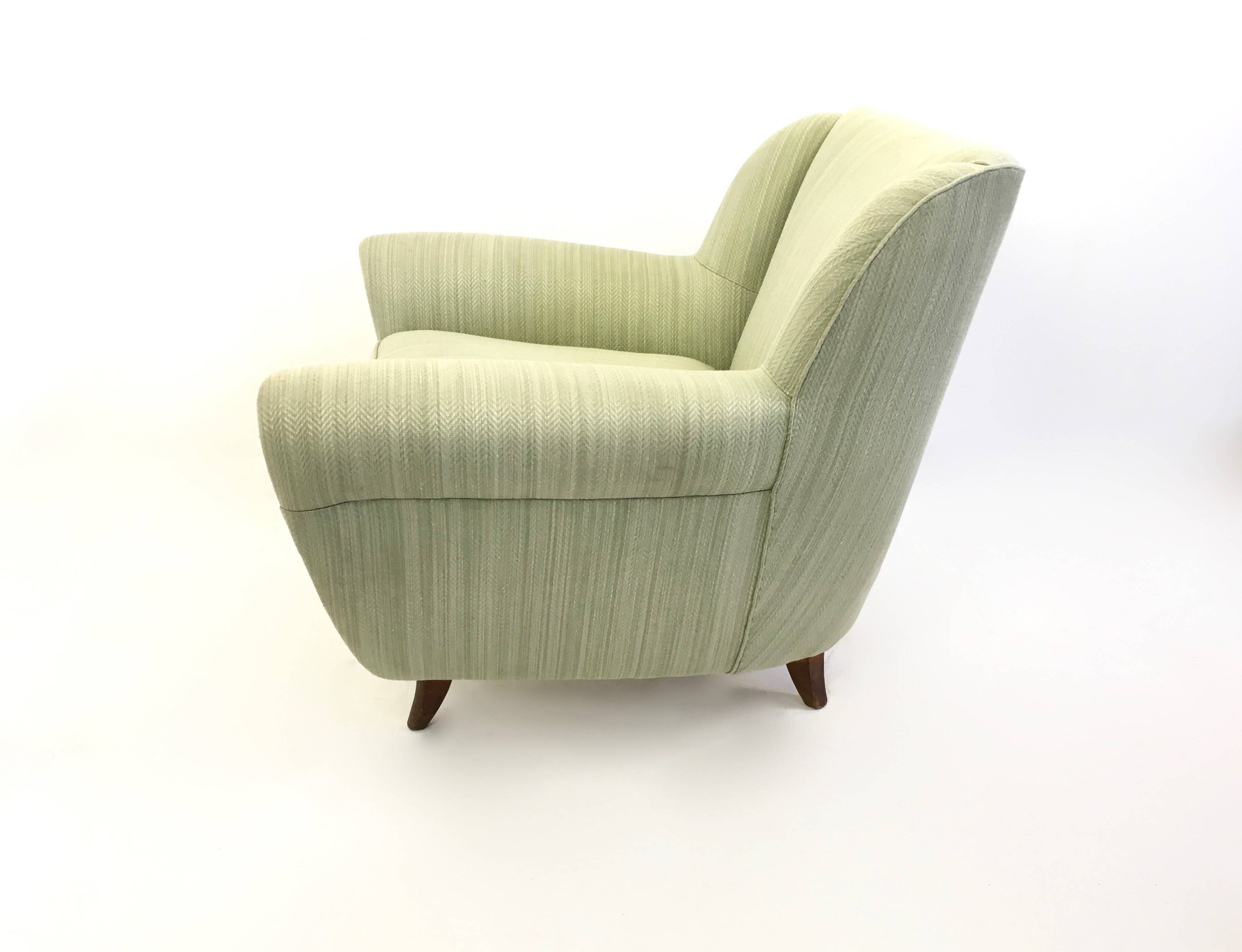 Pair of Light Green Armchairs with Wooden Structure, Italy