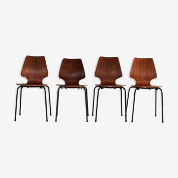 Set of 4 plywood danish chairs