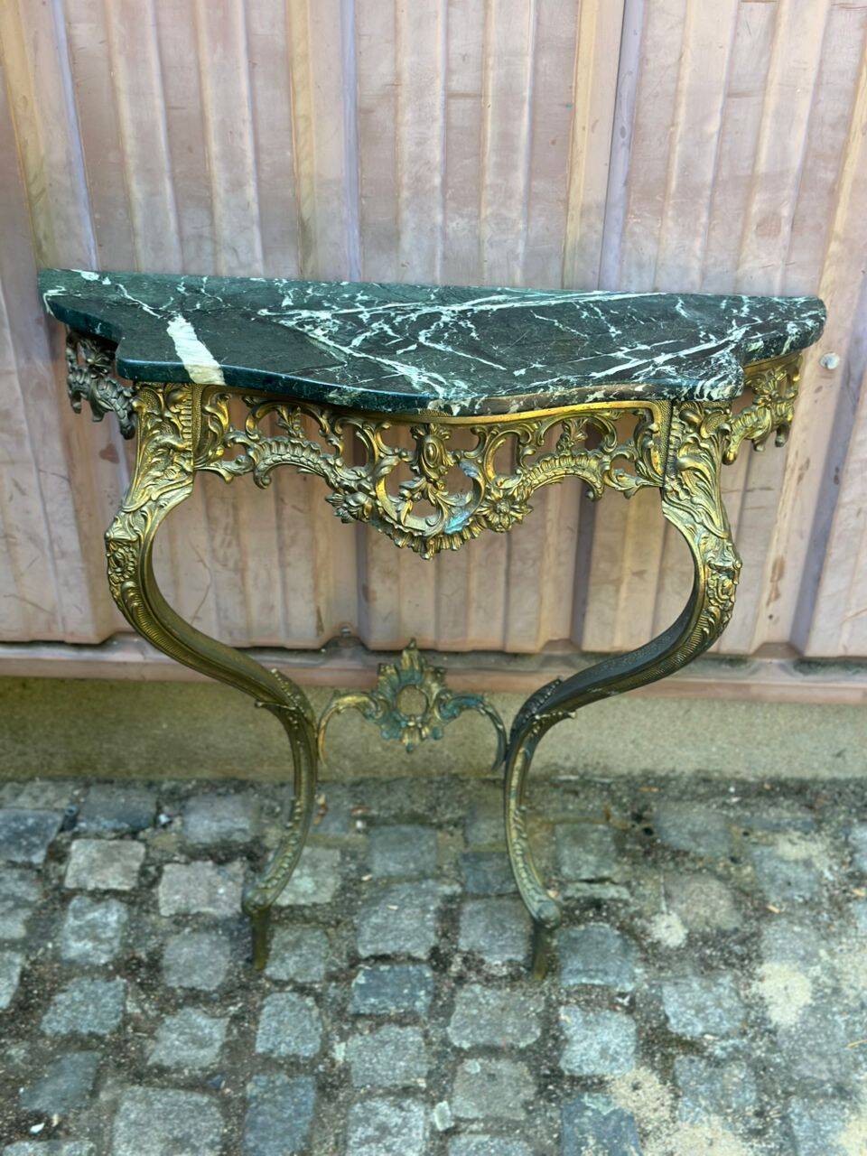 Console d'applique murale de style Louis XV bronze doré et marbre vert XIXè