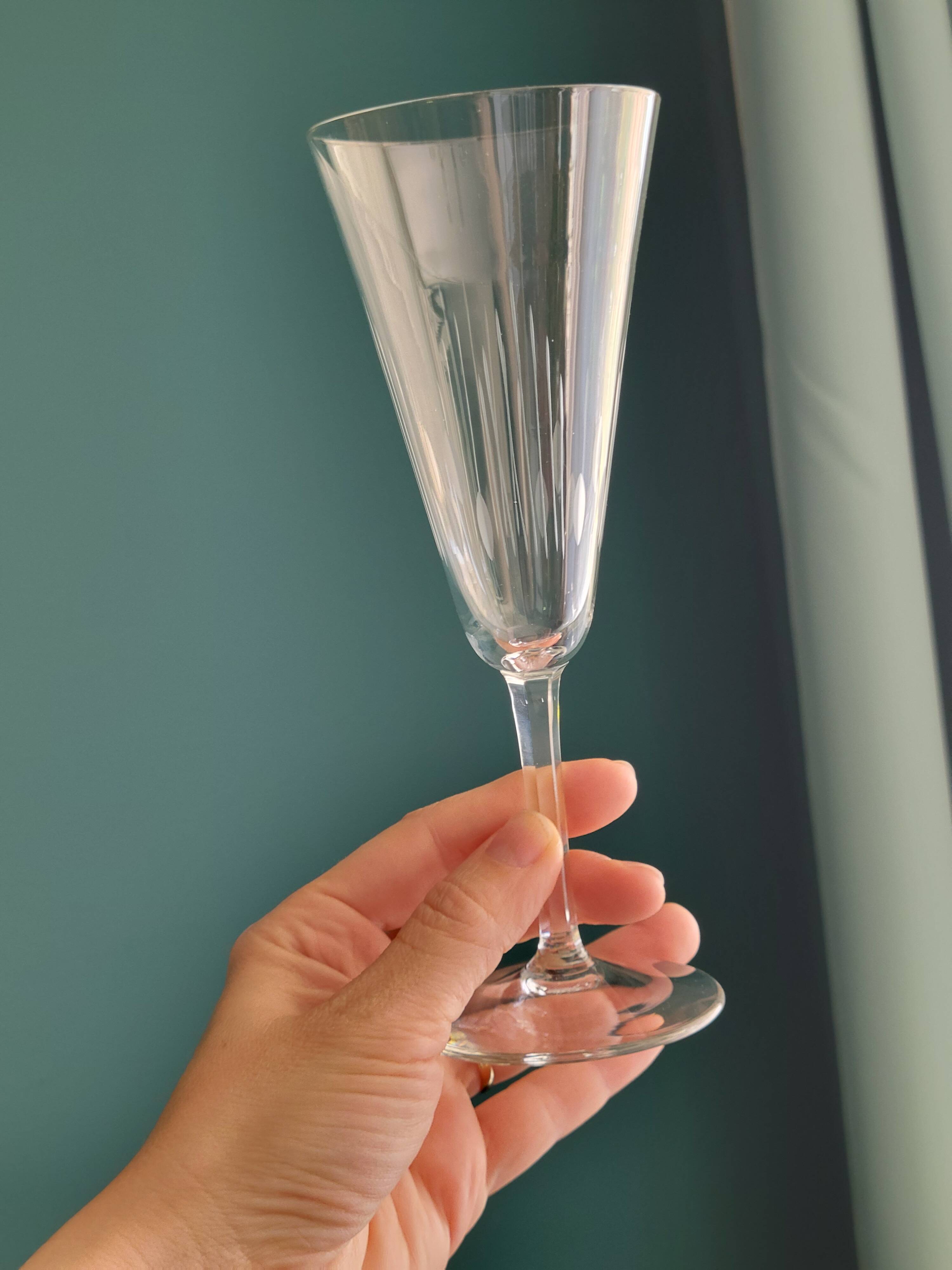 6 old cut crystal champagne flutes