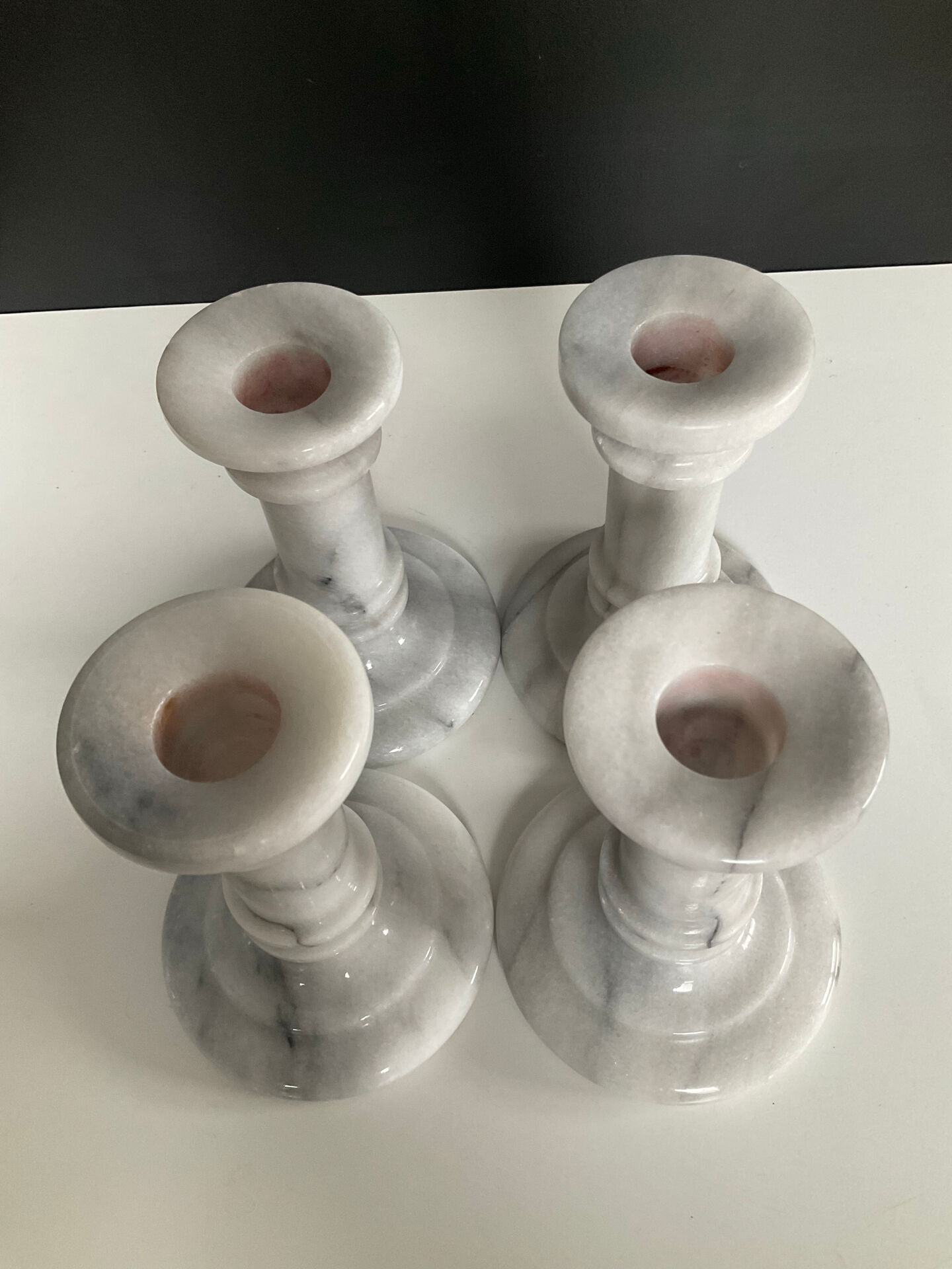 Set of 4 vintage Carrara marble candle holders