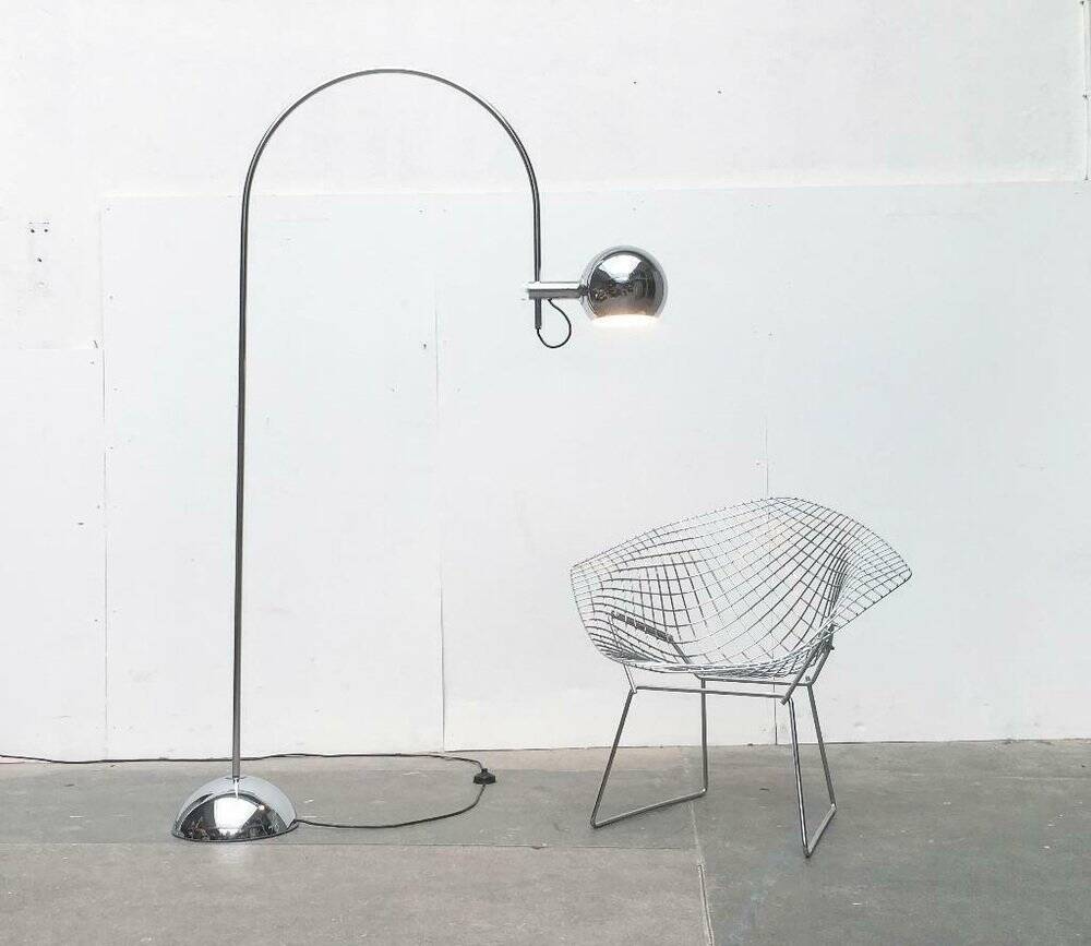 Chrome metal arc floor lamp Space Age mid-century by Cosack, 1960s