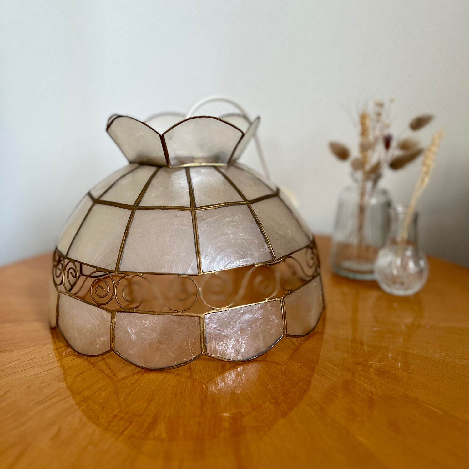 Vintage mother-of-pearl and brass pendant light