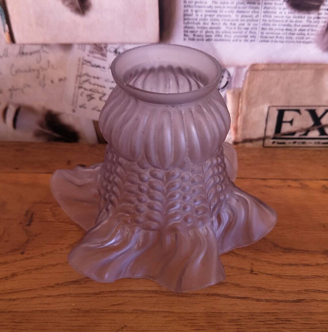 Single French Vintage White Frosted Pattern Glass Tulip Shade Frilled Edge