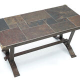 Coffee table in wrought iron and slate, 1950