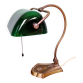 Lampe de banquier en laiton et opaline verte, années 1920-30 