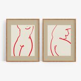 Pair of prints, female silhouette wall art. Set of two, 50x70cm