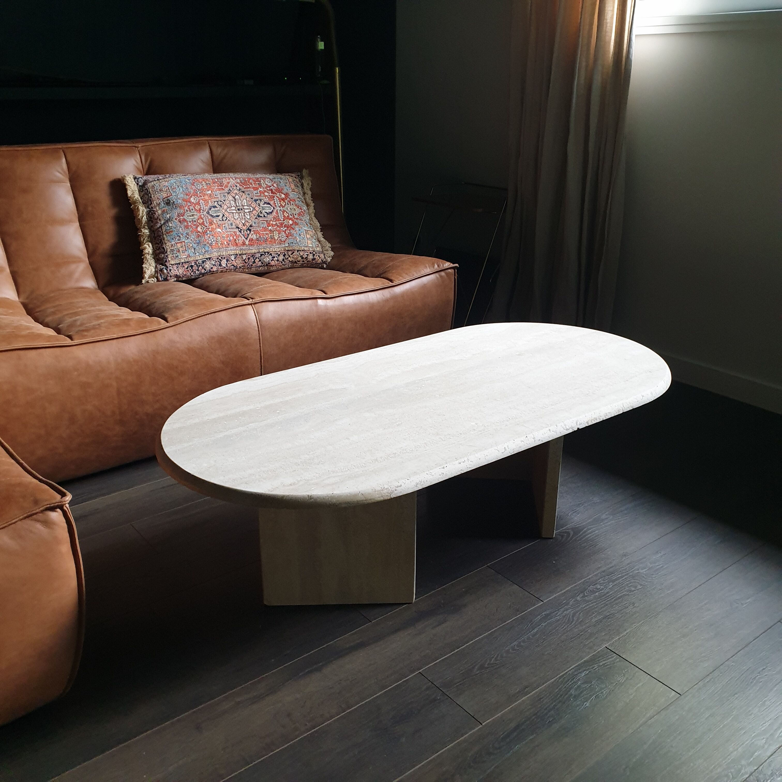 Vintage coffee table travertine marble Rochebobois 80s