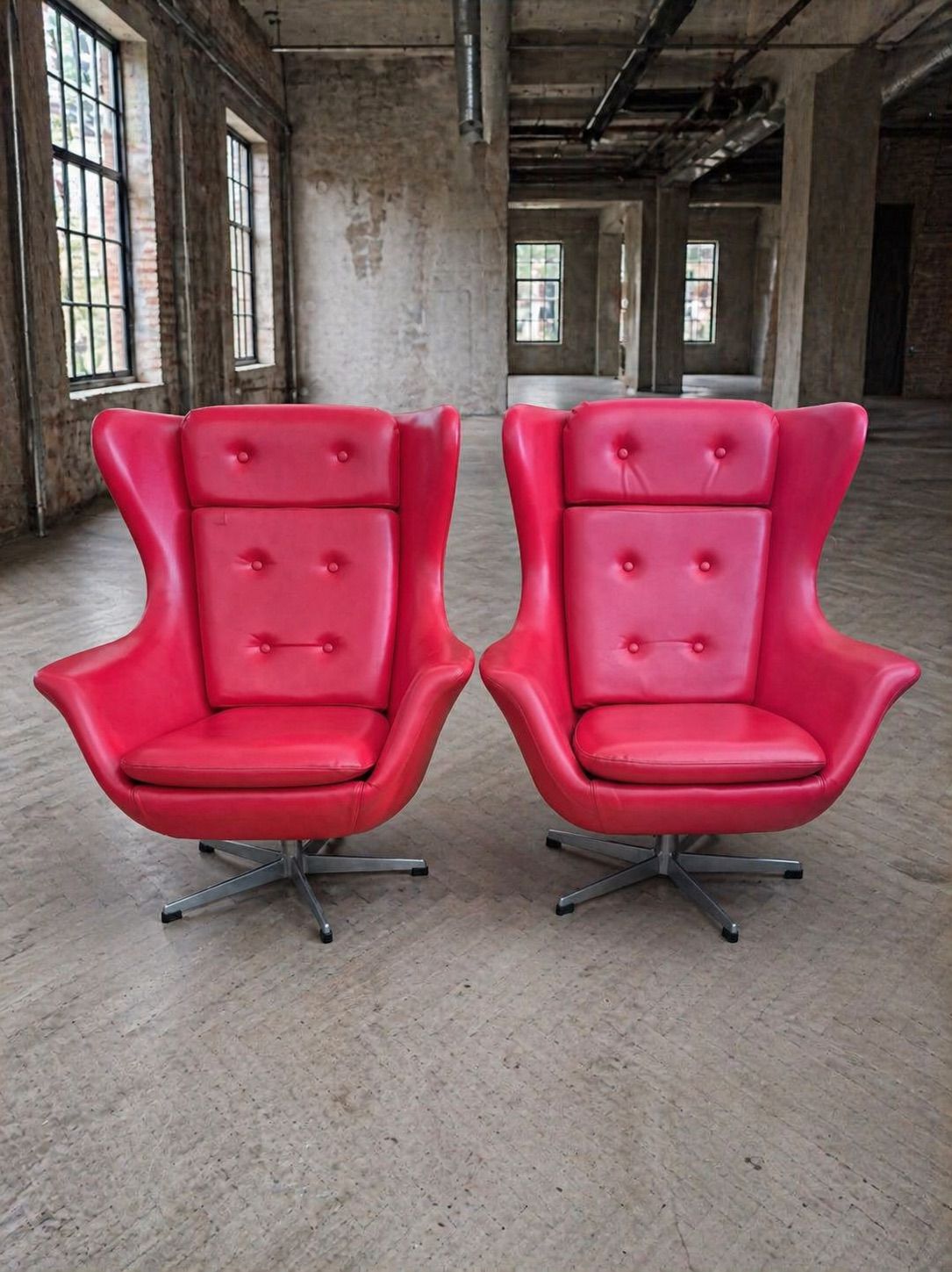 Pair of high-back swivel lounge chairs Scandinavian modern leather & aluminium by UP Závody Rousínov 1960s Czechoslovakia