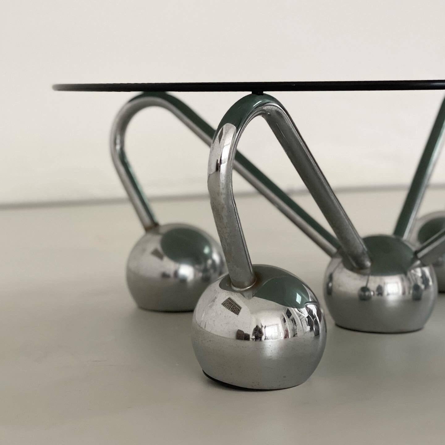 Sputnik Coffee Table in Chromed Metal and Smoked Glass