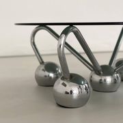 Table basse Sputnik en métal chromé et verre fumé