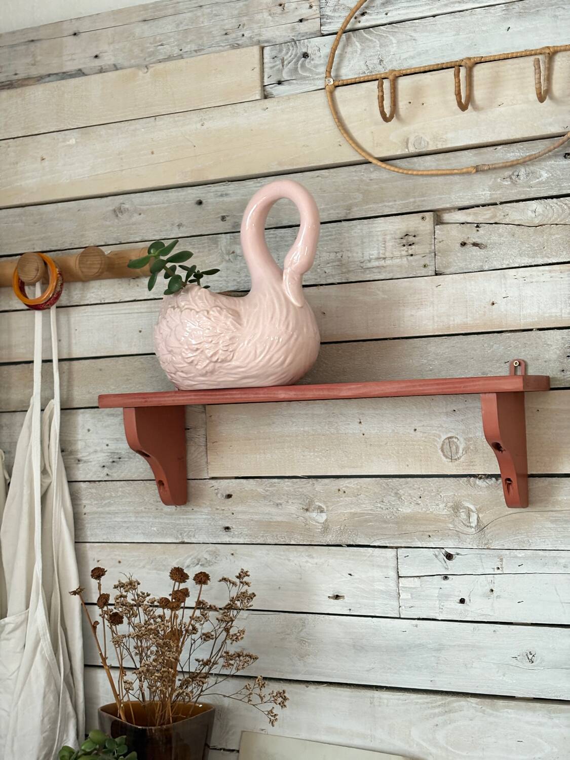 Bubble-gum pink wooden shelf